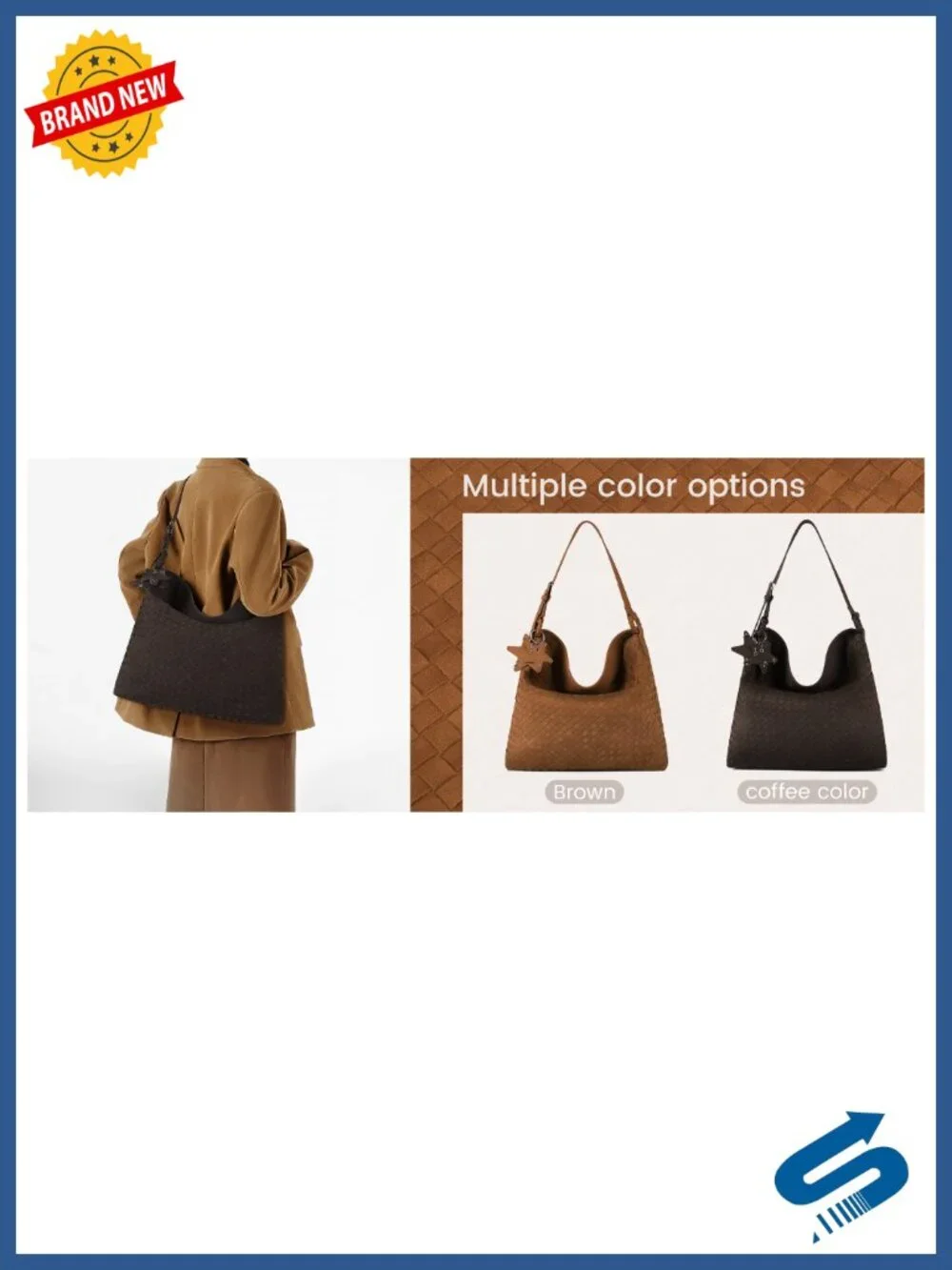 Woven Faux Suede Slouchy Hobo Bag, Top Handle Crossbody Large Capacity Tote